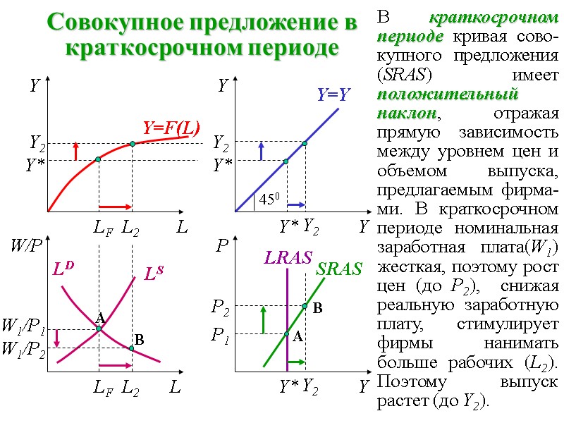 Совокупное предложение в краткосрочном периоде   LD LS  LF Y Y=F(L) W/P